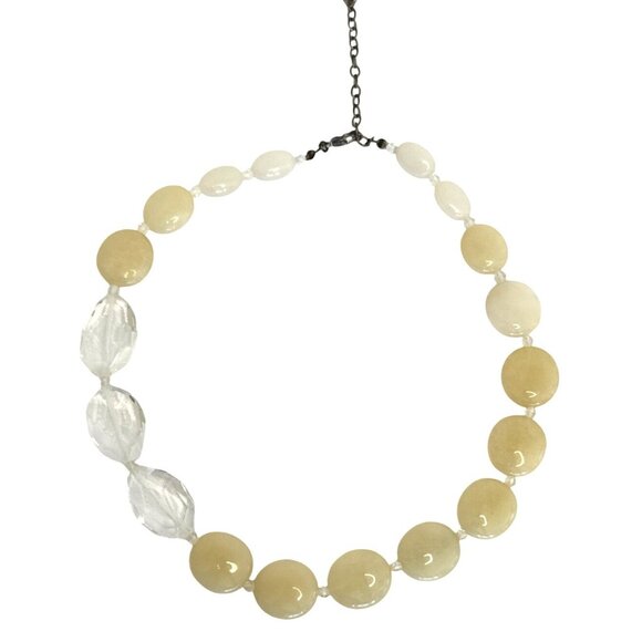 Carolee Yellow & Clear Natural Stone Beaded Necklace With Lobster Clasp - Picture 2 of 6